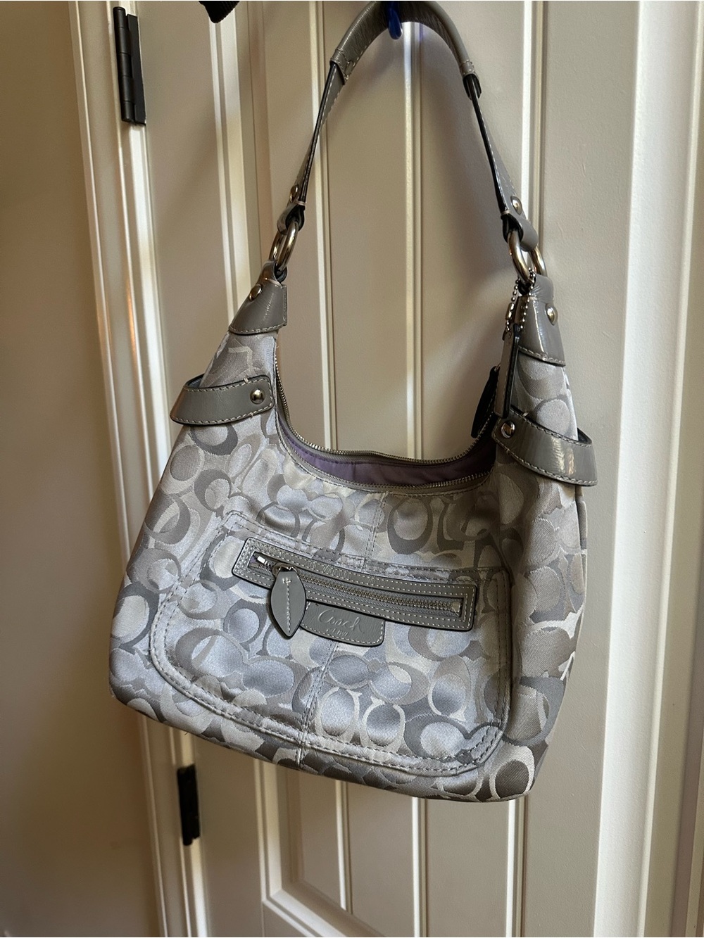 Coach Silver Gray Signature Jacquard Hobo Shoulder Bag